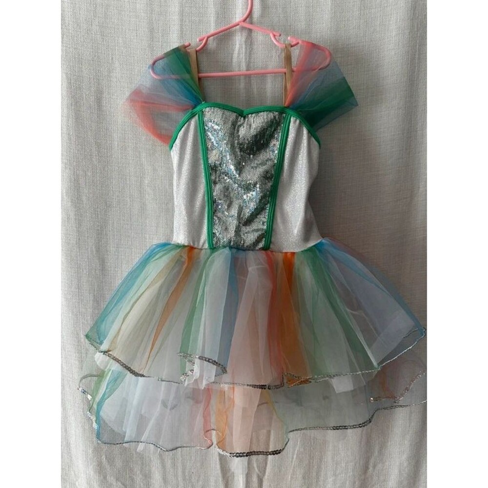 Revolution Rainbow Tutu Dance Costume Child Medium MC Sparkle Competition Dress